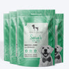 Sara's Doggie Treats Chicken Jerky with Spinach, 70 g, featuring a green packaging and images of spinach and jerky pieces.