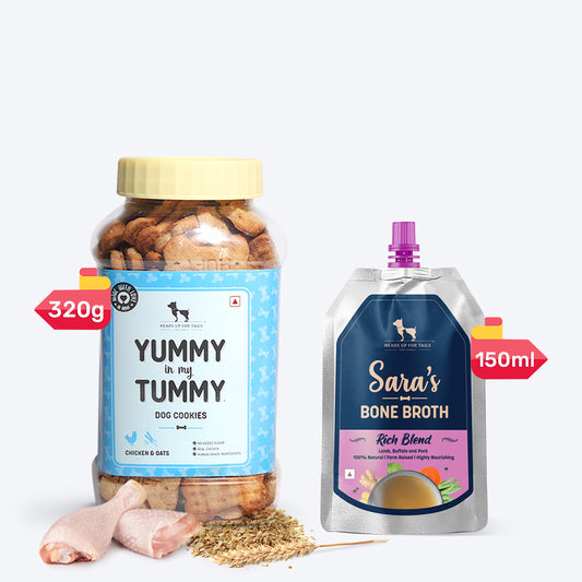 HUFT Sara's Rich Blend Bone Broth & YIMT Chicken & Oats Biscuits Combo For Dogs