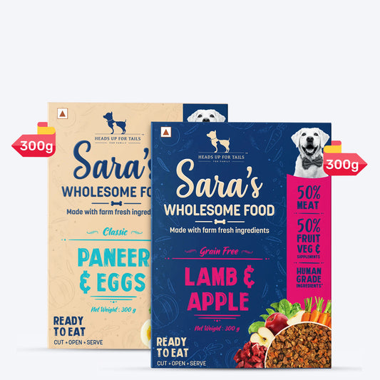 HUFT Sara's Wholesome Food- Classic Paneer & Eggs and Grain-Free Lamb & Apple Combo - Pack of 2 - Heads Up For Tails