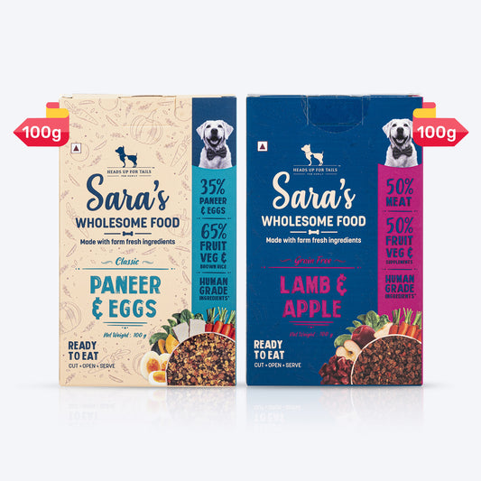 HUFT Sara's Wholesome Food - Classic Paneer & Eggs and Grain-Free Lamb & Apple Combo (2 x 100 g) - Heads Up For Tails