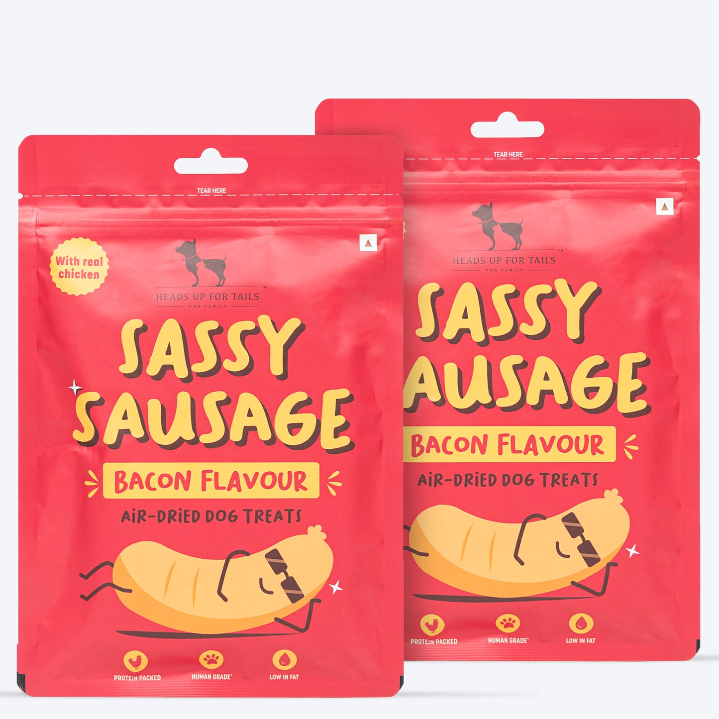 HUFT Sassy Sausage Bacon With Real Chicken Air-Dried Dog Treats - 100 g - Heads Up For Tails