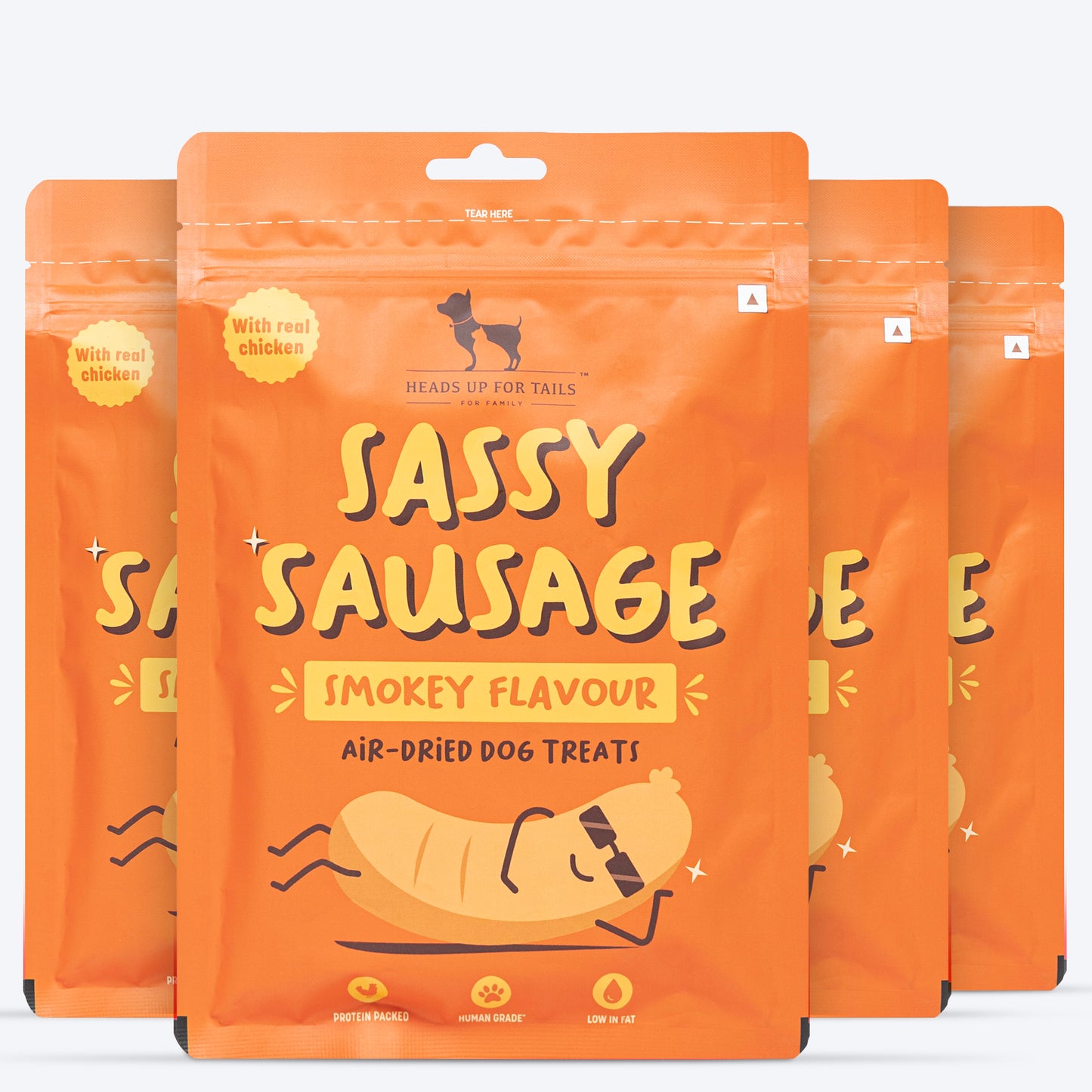 HUFT Sassy Sausage Smokey Air-Dried Dog Treats - Real Chicken - 100gm - Heads Up For Tails