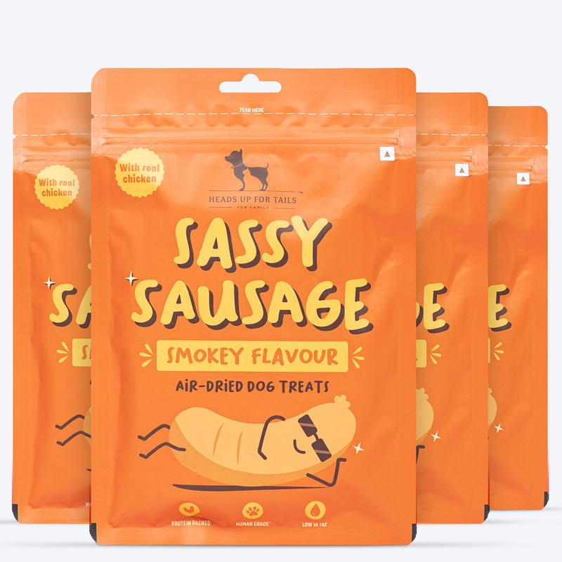 HUFT Sassy Sausage Smokey Air-Dried Dog Treats - Real Chicken - 100gm - Heads Up For Tails