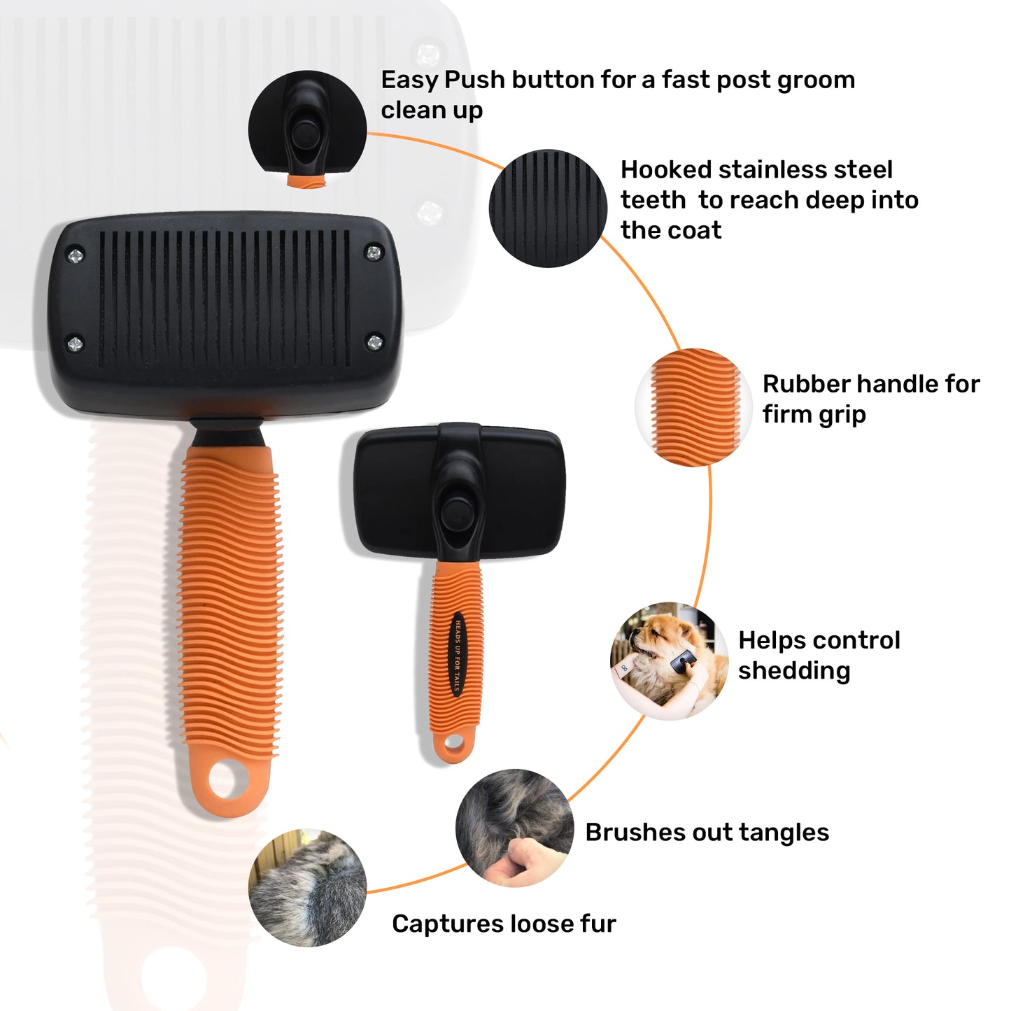 HUFT Self Cleaning Slicker Brush for Dogs - Orange - Heads Up For Tails