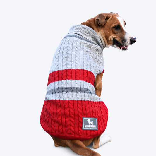 HUFT Striped Cable Knit Dog Sweater - Grey/Red