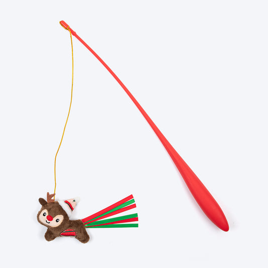 HUFT Rosy Reindeer Wand Toy for Cat – Red & Brown - Heads Up For Tails