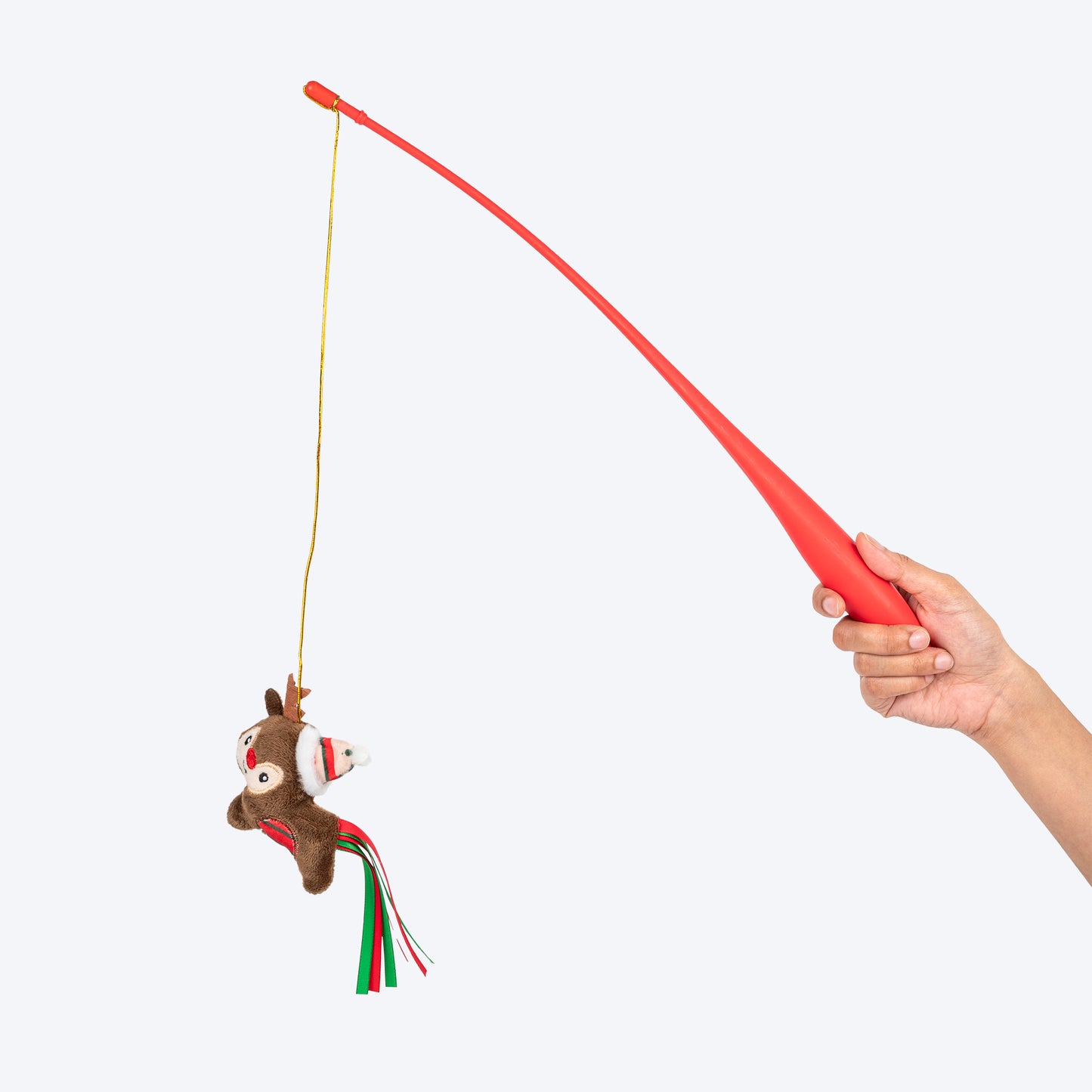 HUFT Rosy Reindeer Wand Toy for Cat – Red & Brown - Heads Up For Tails