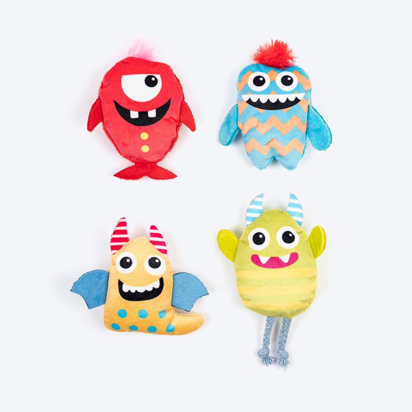 HUFT Mini Monsters Plush Toys for Cat – Pack of 4 - Heads Up For Tails