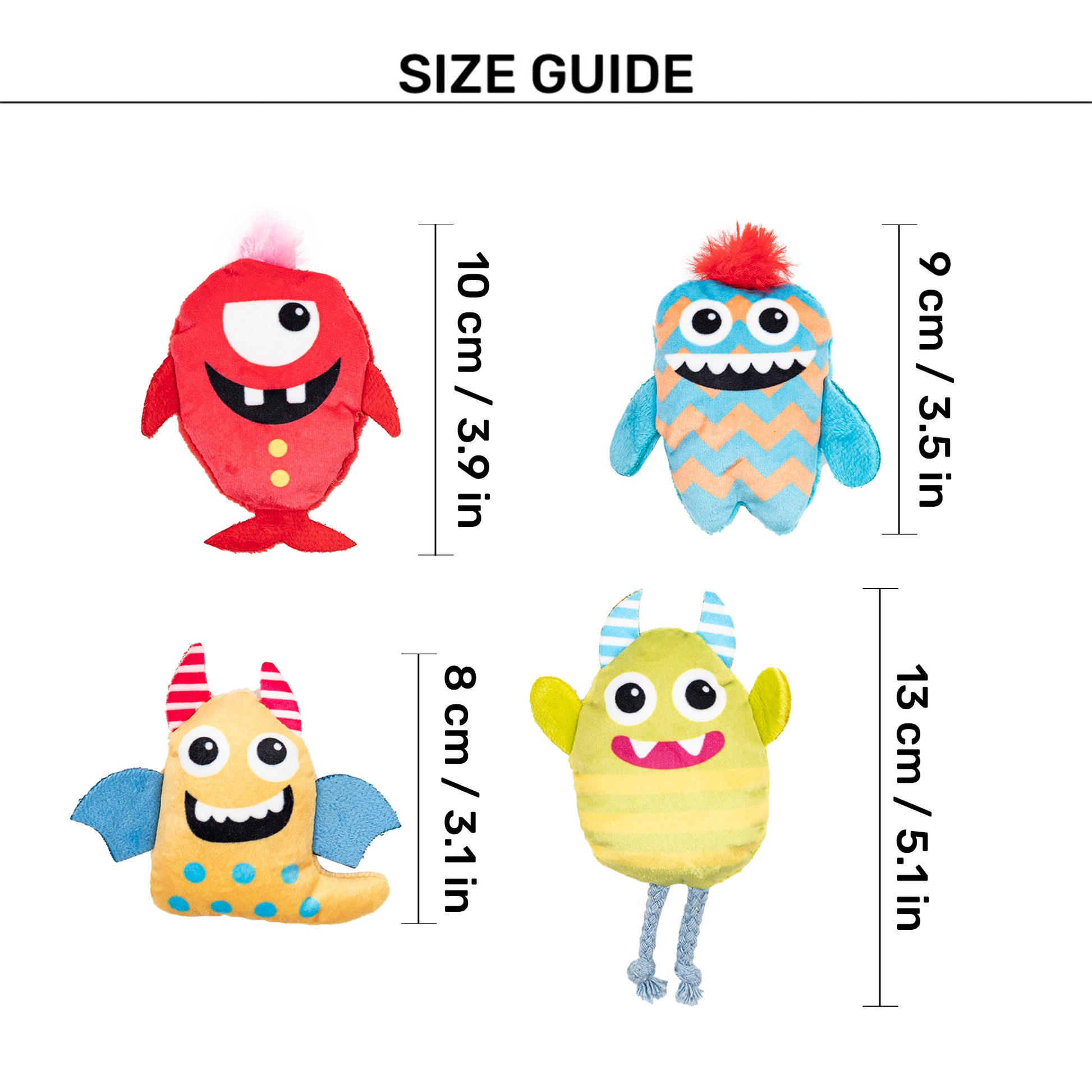 HUFT Mini Monsters Plush Toys for Cat – Pack of 4 - Heads Up For Tails