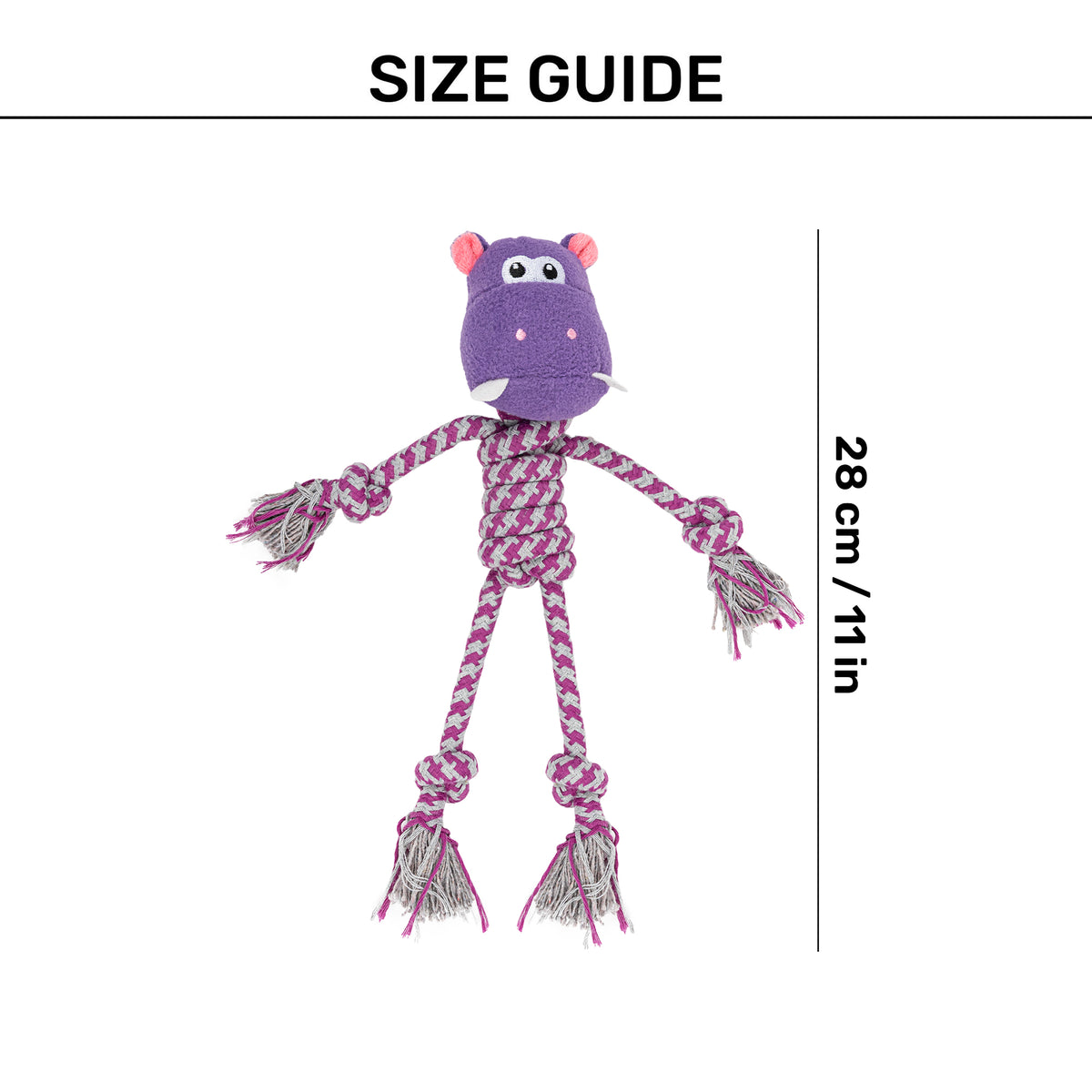 HUFT Hug & Tug Hippo Squeaky Plush Toy For Dog - Purple - Heads Up For Tails