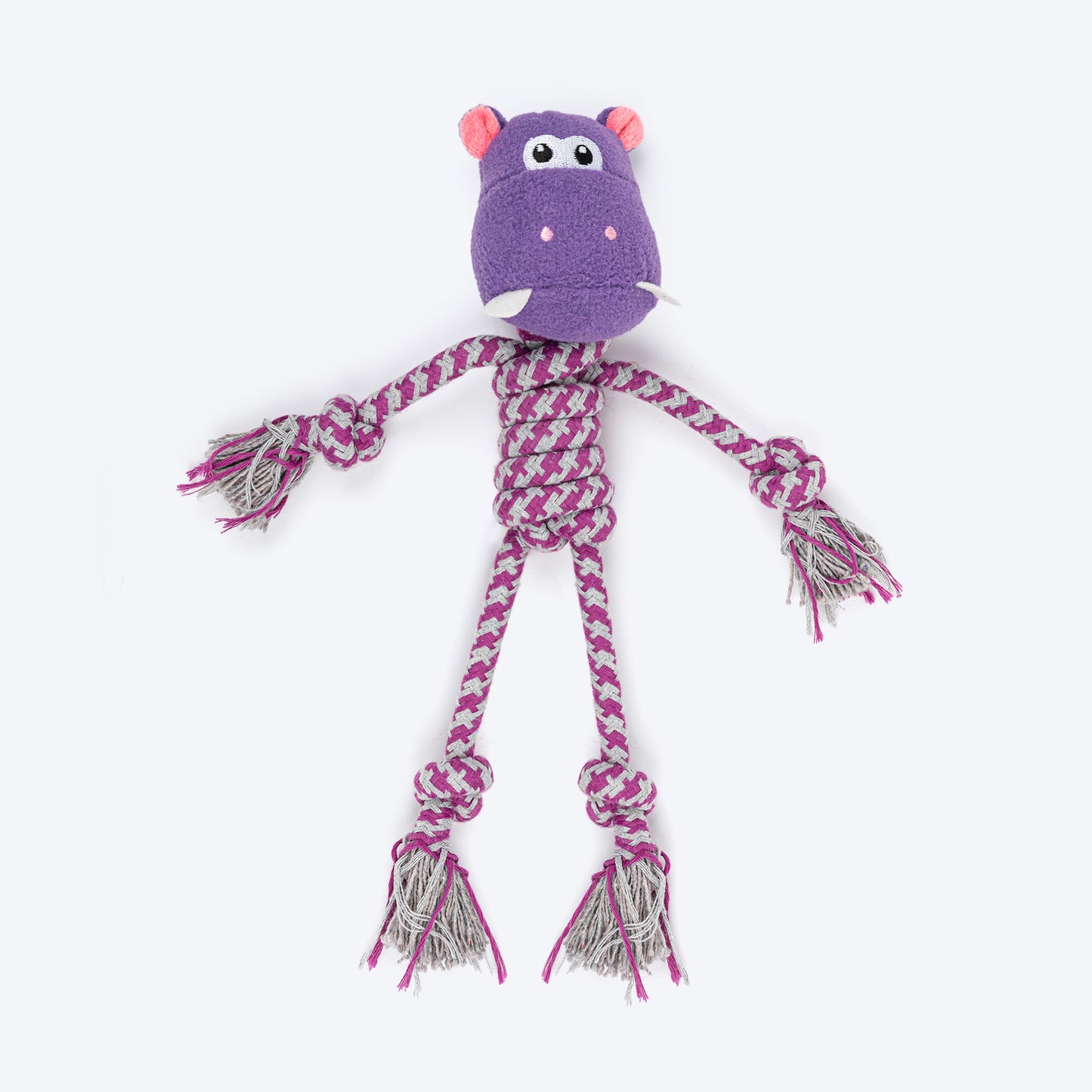 HUFT Hug & Tug Hippo Squeaky Plush Toy For Dog - Purple - Heads Up For Tails