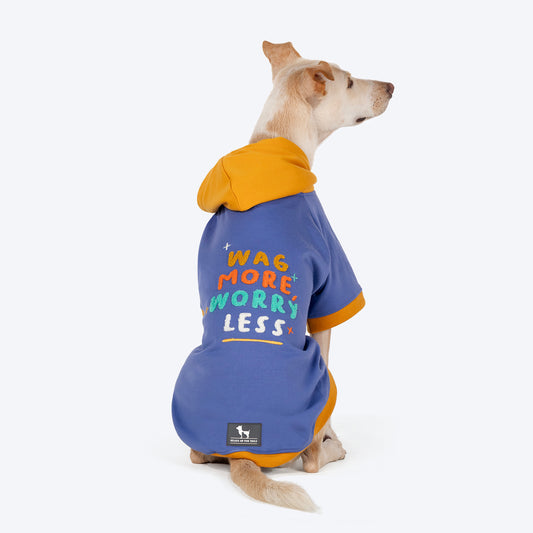 HUFT Wag More Worry Less Colour Block Hoodie Pet Sweatshirt - Blue