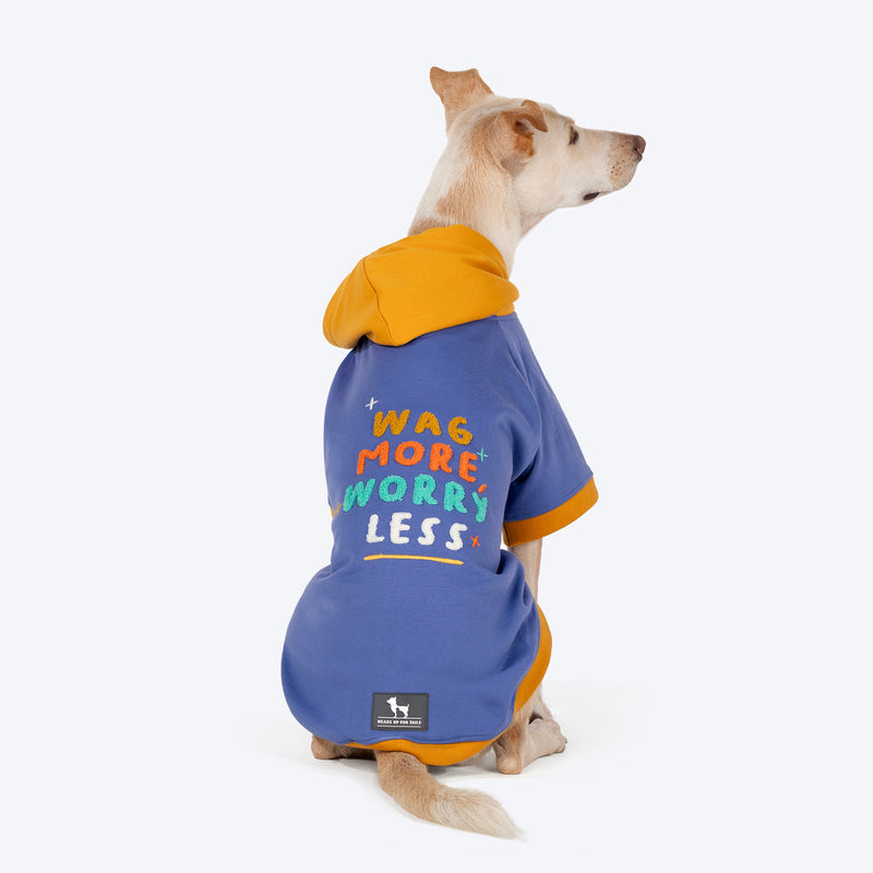 HUFT Wag More Worry Less Colour Block Hoodie Pet Sweatshirt - Blue - Heads Up For Tails
