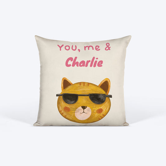 HUFT You Me and (Pet Name) Personalised Cushion For Cats - 12 inches (30 x 30 cm) - Heads Up For Tails