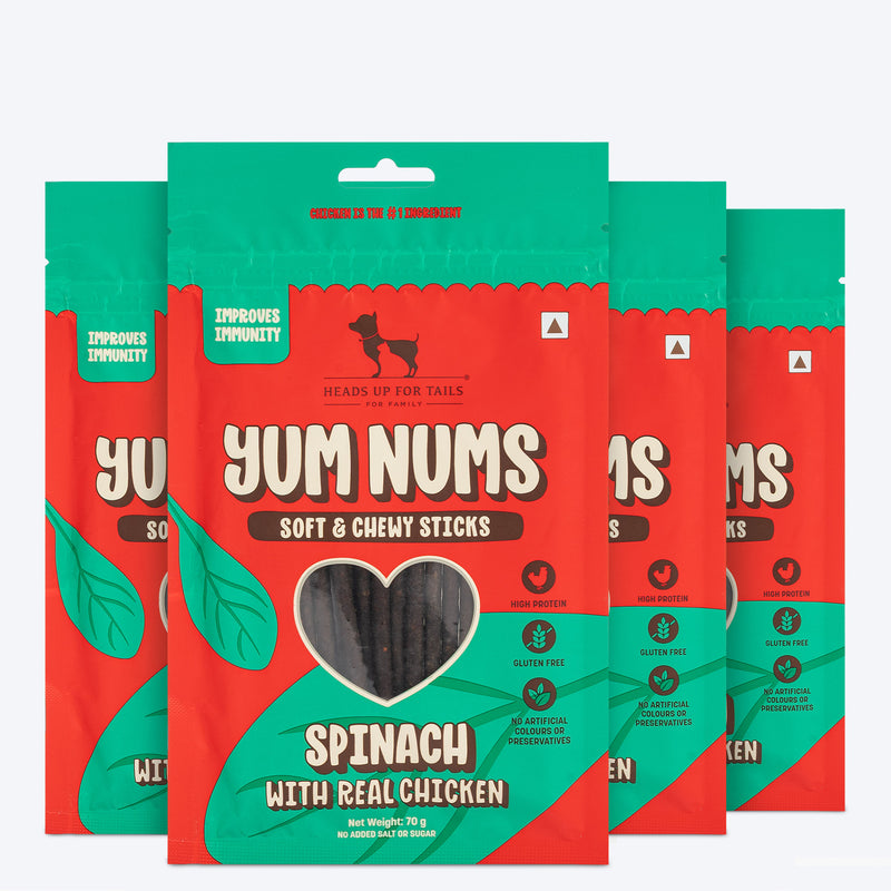 HUFT Yum Nums Dog Treats Soft & Chewy Sticks Spinach With Real Chicken - 70 gm - Heads Up For Tails