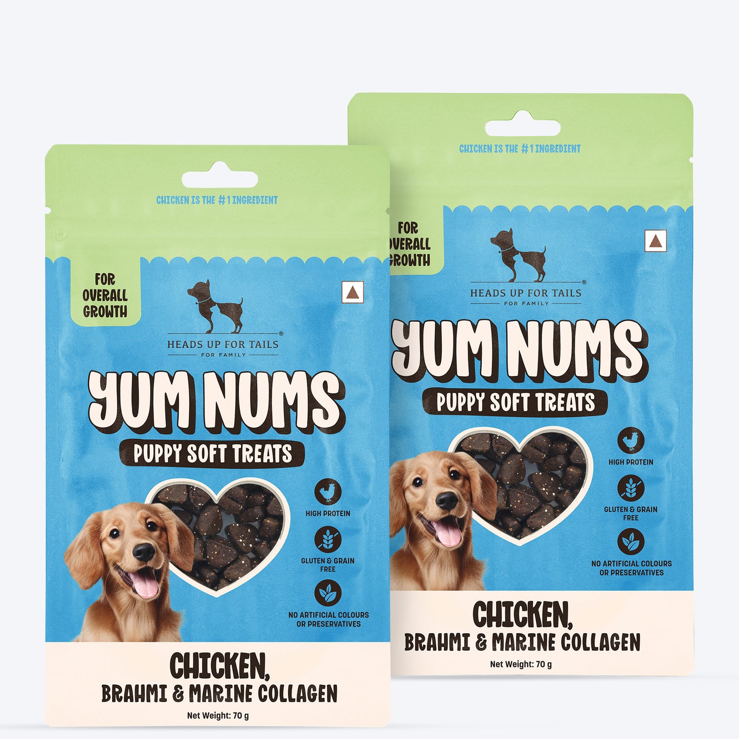 HUFT Yum Nums Puppy Treats Soft & Chewy Sticks Brahmi & Marine Collagen With Chicken- 70 gm - Heads Up For Tails
