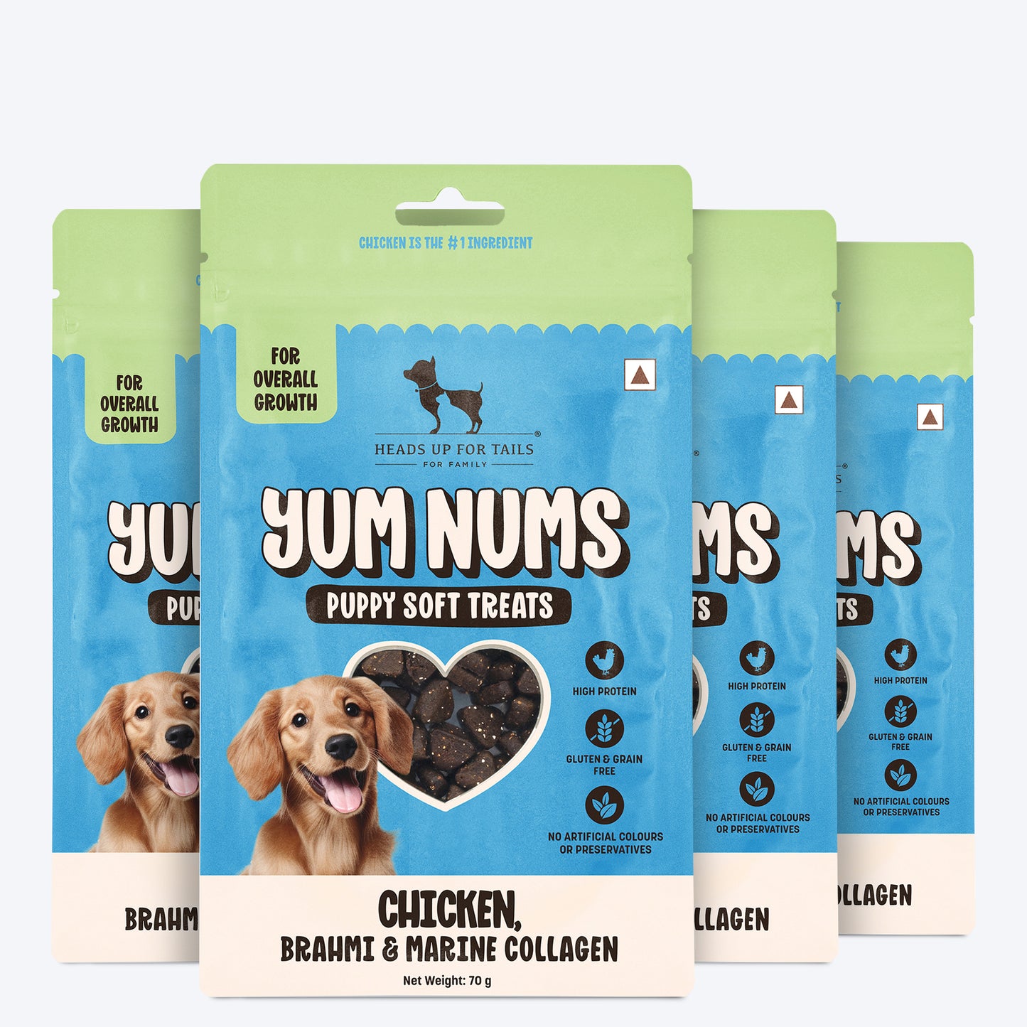 HUFT Yum Nums Puppy Treats Soft & Chewy Sticks Brahmi & Marine Collagen With Chicken- 70 gm - Heads Up For Tails