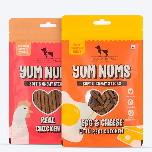 HUFT Yum Nums: Real Chicken & Egg With Cheese Soft Sticks Treat Combo For Dog - 150 gm (Each 75g)