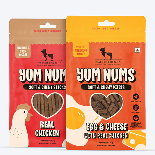 HUFT Yum Nums : Real Chicken & Egg With Cheese Soft Sticks Treat Combo For Dogs - 150 gm (Each 75 gm)