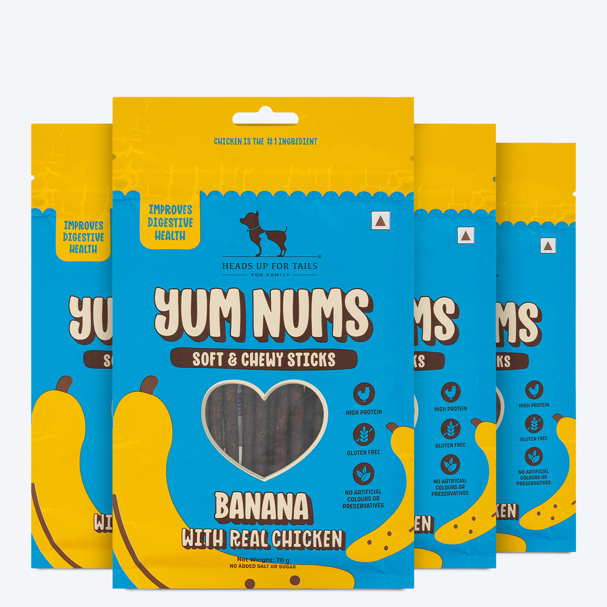 HUFT Yum Nums Soft & Chewy Sticks Banana with Real Chicken Treat For Dogs - 70 g - Heads Up For Tails