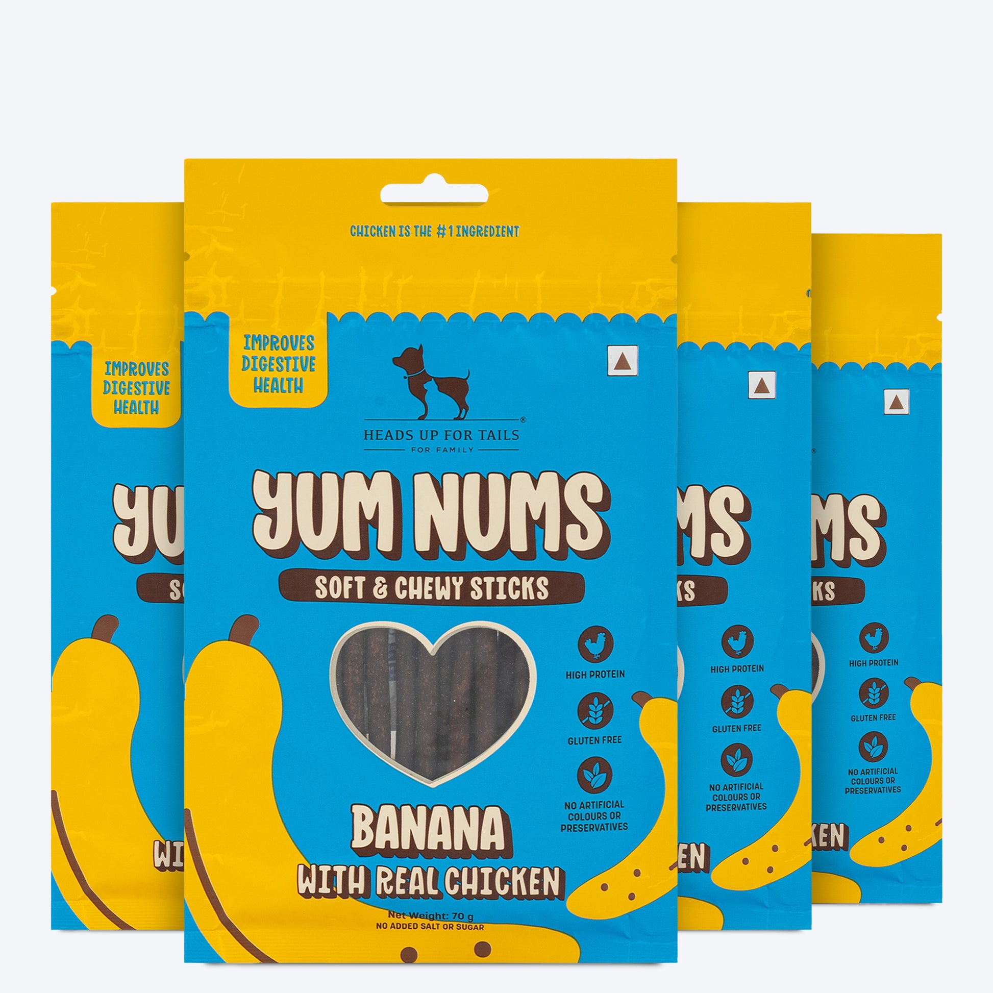 HUFT Yum Nums Soft & Chewy Sticks Banana with Real Chicken Treat For Dogs - 70 g - Heads Up For Tails