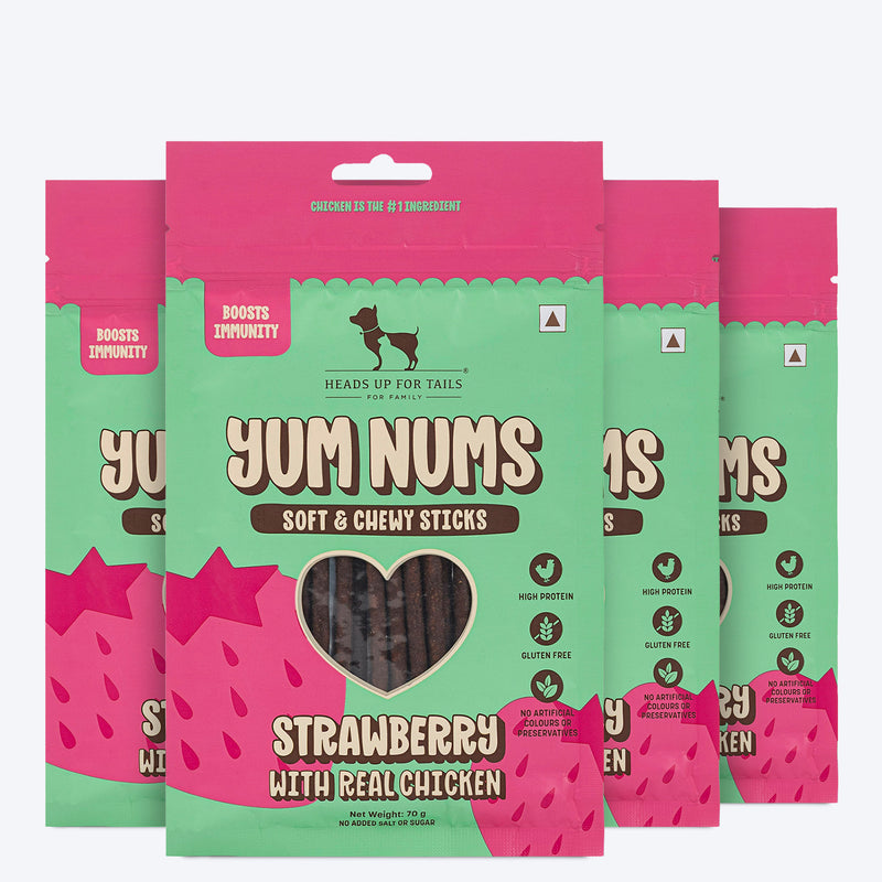 HUFT Yum Nums Soft & Chewy Sticks Strawberry with Real Chicken Treat For Dogs - Heads Up For Tails