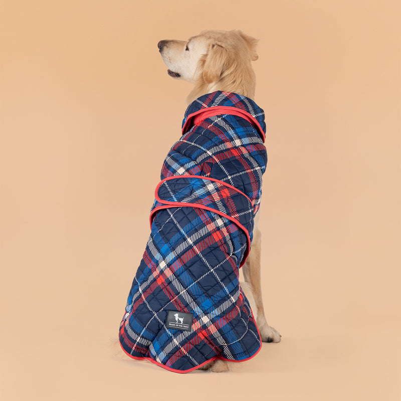 HUFT Grrberry Quilted Print Jacket For Dog - Blue & Coral - Heads Up For Tails