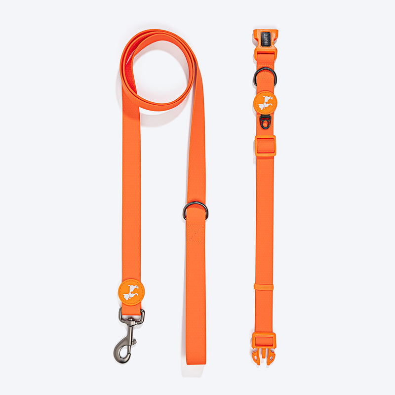 HUFT Hive Harmony Waterproof Collar and Leash Set For Dog - Orange - Heads Up For Tails