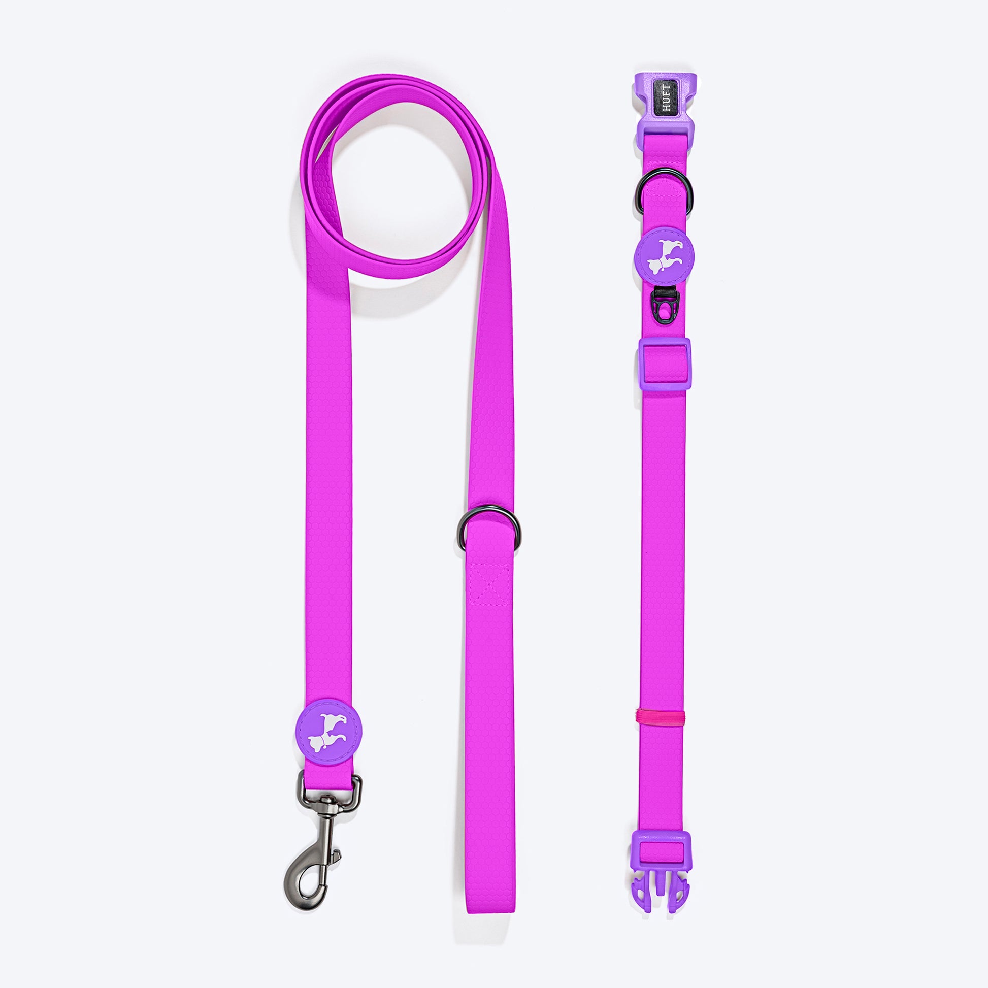HUFT Hive Harmony Waterproof Collar and Leash Set For Dog - Purple - Heads Up For Tails