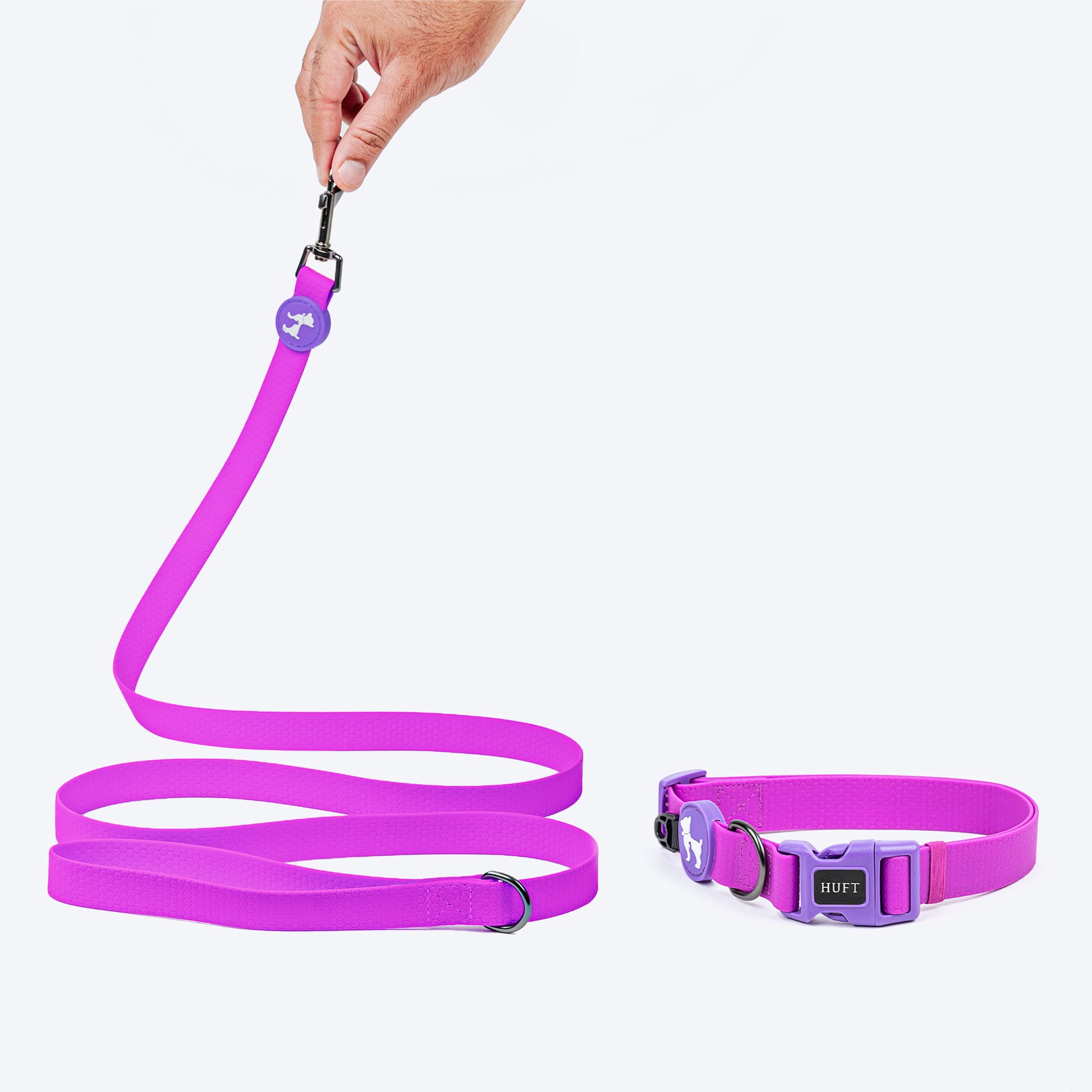 HUFT Hive Harmony Waterproof Collar and Leash Set For Dog - Purple - Heads Up For Tails