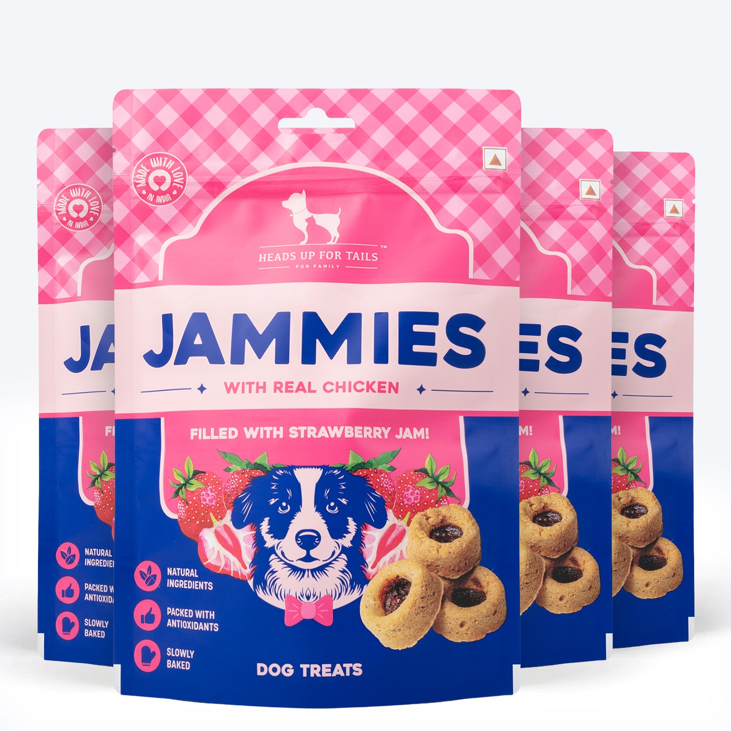 HUFT Jammies - Chicken Filled With Strawberry Jam Dog Treats - 100 g - Heads Up For Tails