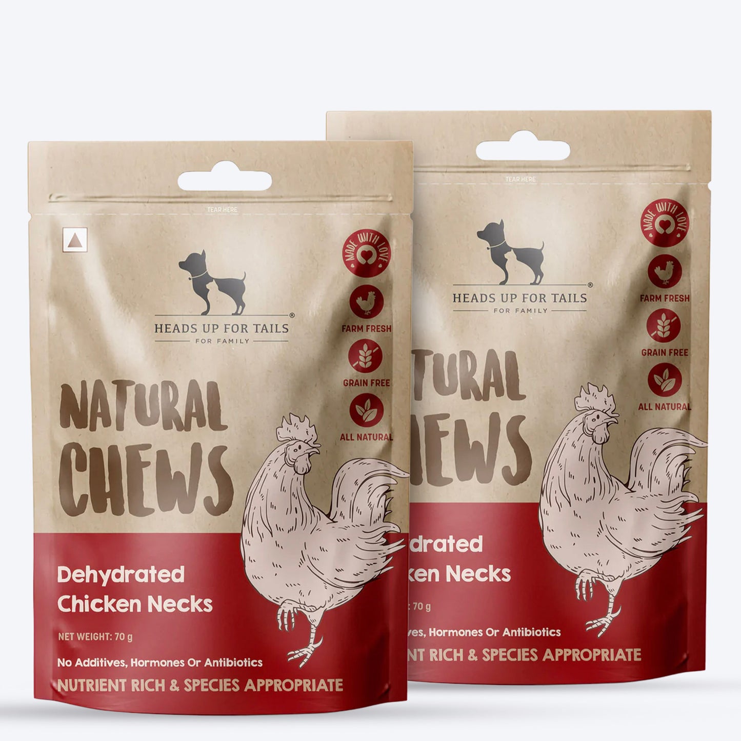 HUFT Natural Chews Doggie Dehydrated Chicken Neck - 70 g - Heads Up For Tails