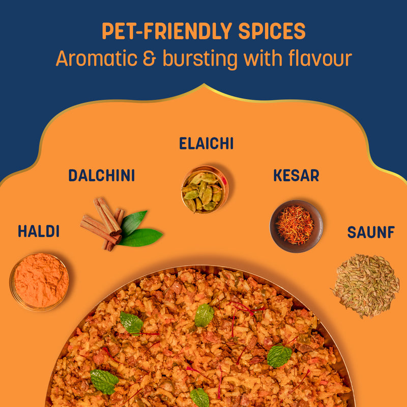 Sara's Wholesome Food Mutton Biryani, Flavours of India, 300 g, made with 50% meat and 50% vegetables and rice.