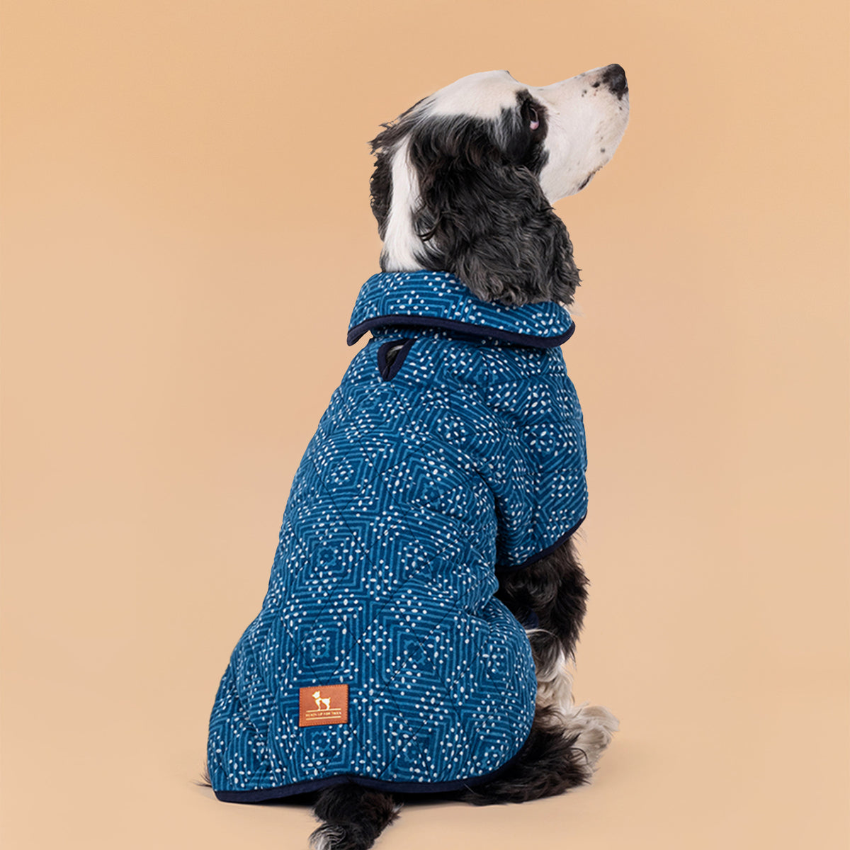 HUFT The Indian Collective Ambar Indigo Dog Jacket, Quilted, Leash Opening