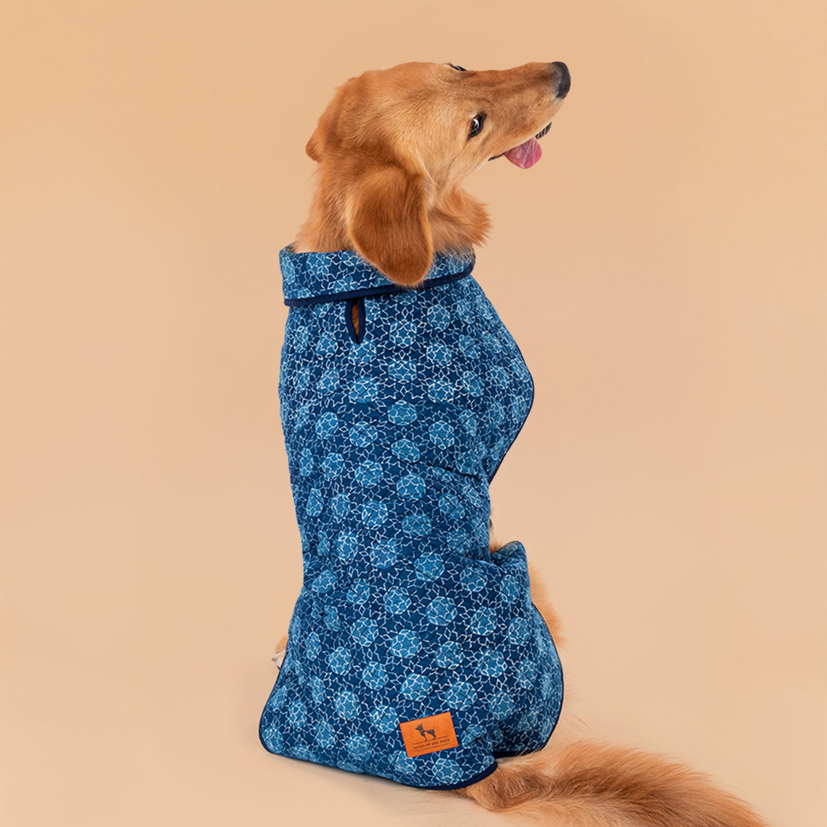 HUFT The Indian Collective Tara Sitara Indigo Dog Jacket, Quilted, Leash Opening