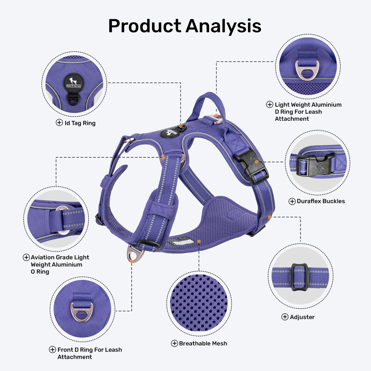 HUFT Xplorers Harness For Dog - Purple - Heads Up For Tails