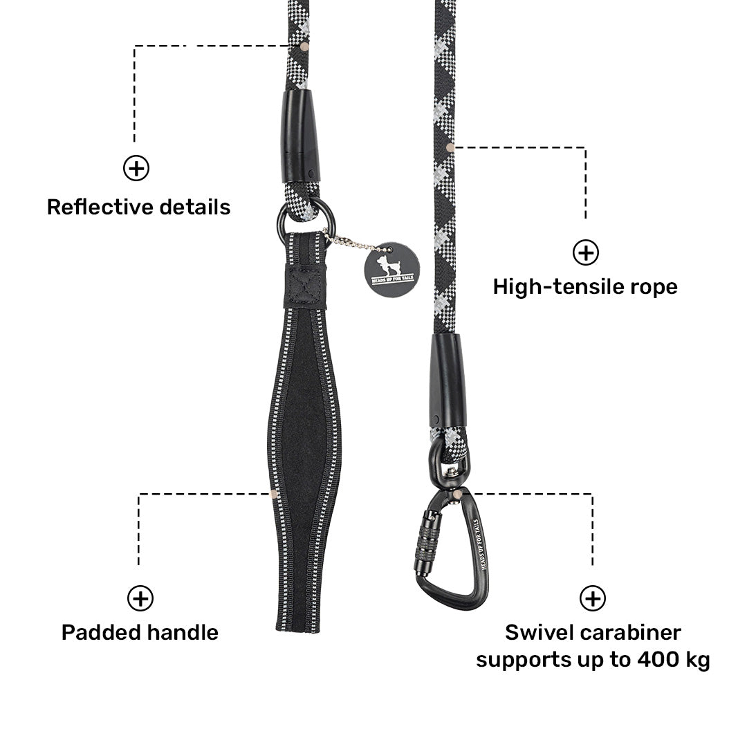 HUFT Xplorers Rope Leash With Carabiner For Dog - Black - 5 ft_05