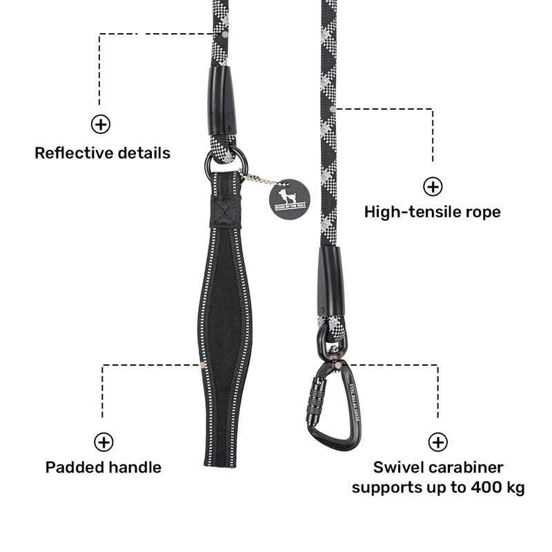 HUFT Xplorers Rope Leash With Carabiner For Dog - Black - 5 ft_05