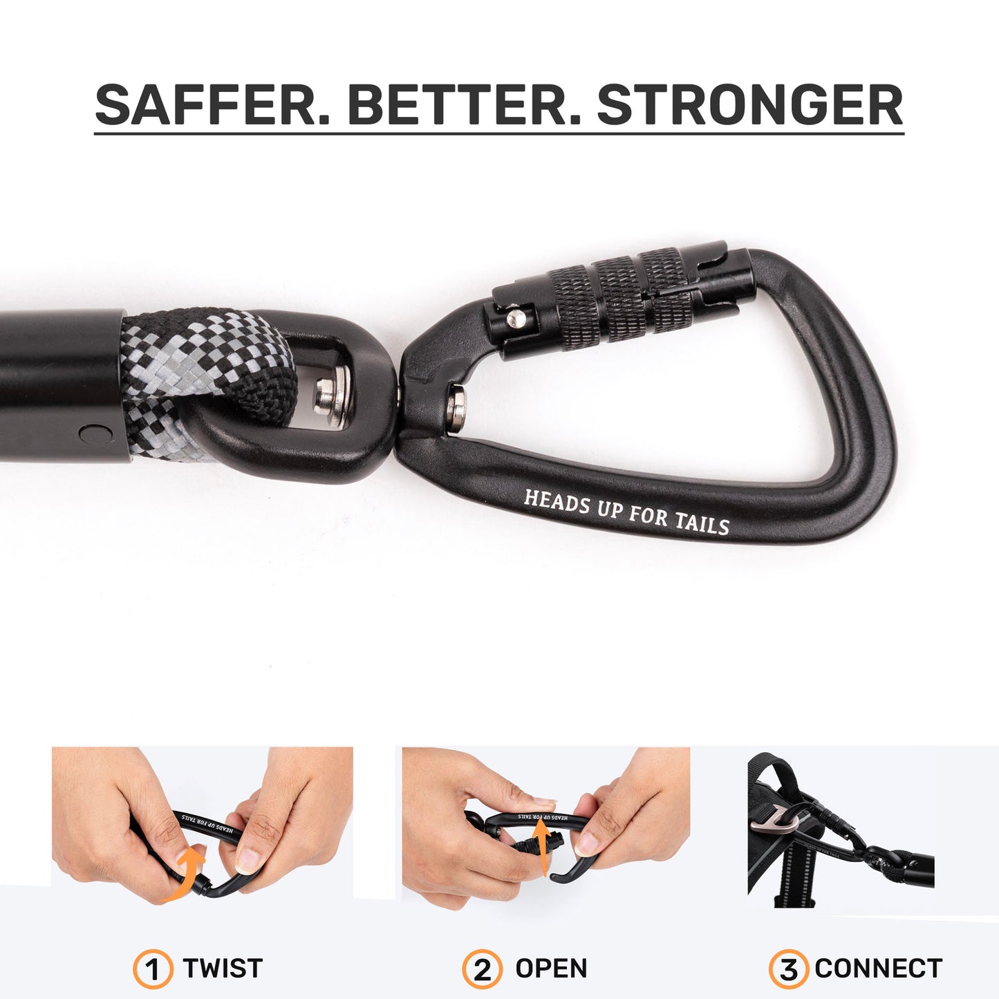 HUFT Xplorers Rope Leash With Carabiner For Dog - Black - 5 ft_06