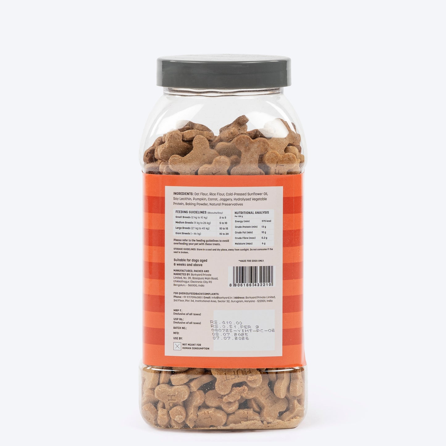 HUFT YIMT Pumpkin & Carrot Gluten-Free Dog Biscuits, 400g jar, with ingredients like oat flour and pumpkin
