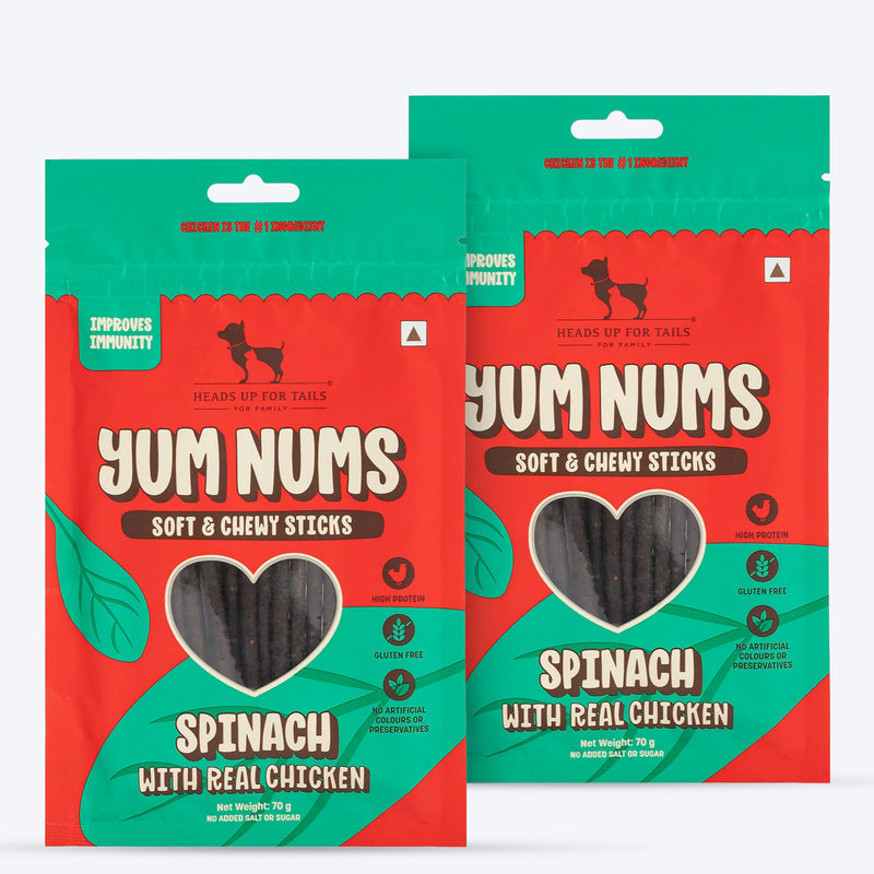 HUFT Yum Nums Dog Treats Soft & Chewy Sticks Spinach With Real Chicken - 70 gm - Heads Up For Tails