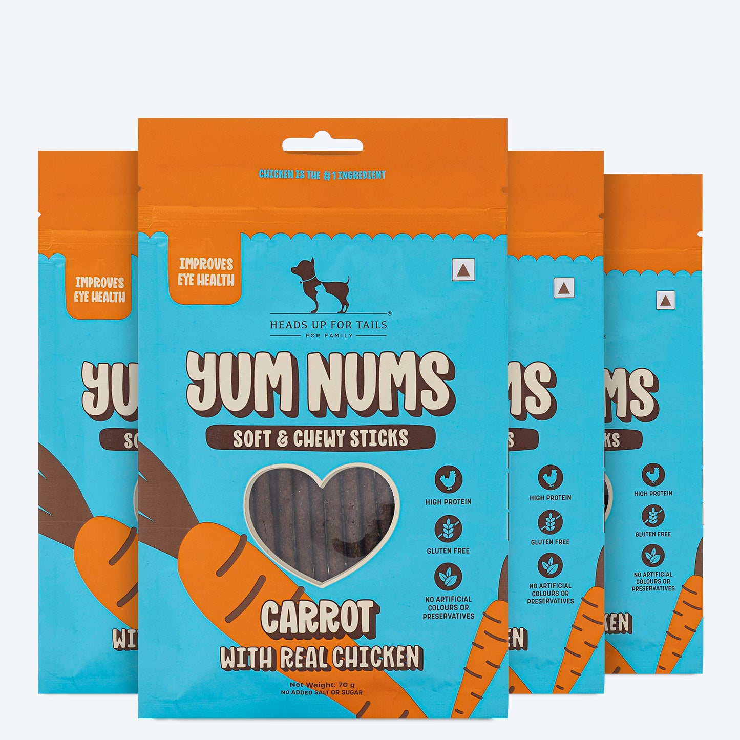 HUFT Yum Nums Dog Treats Soft & Chewy Sticks Carrot With Real Chicken - Heads Up For Tails