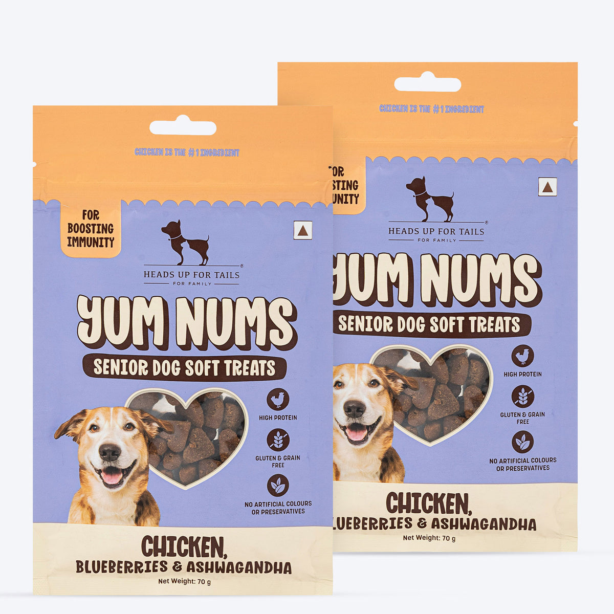 HUFT Yum Nums Senior Dog Treats Soft & Chewy Sticks Blueberries & Ashwagandha With Chicken - 70 gm - Heads Up For Tails