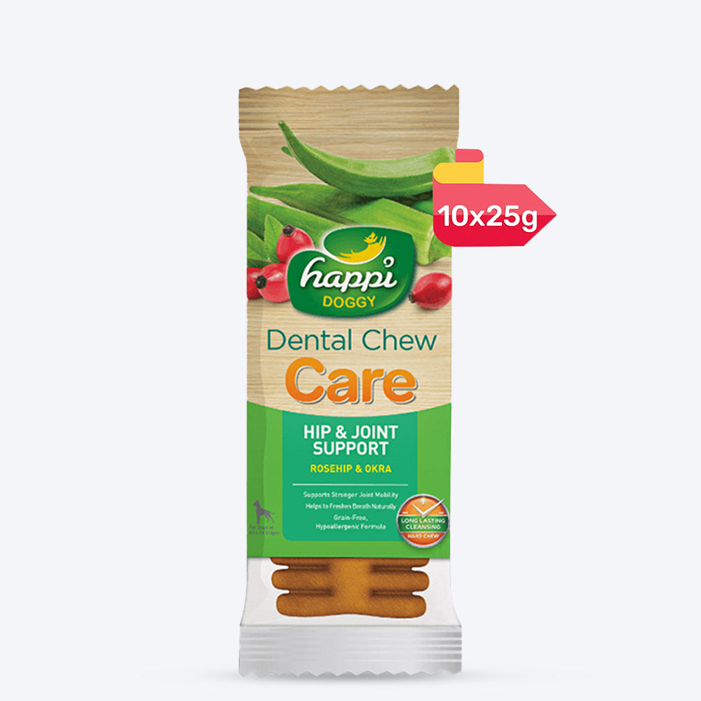 Happi Doggy Vegetarian Dental Chew - (Hip & Joint Support) Rosehip & Okra - Singles - 23 g - Heads Up For Tails
