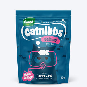 Happi Skippi Catnibbs Salmon Shiny Coat Chewy & Yummy Cat Treat - 60 gm - Heads Up For Tails
