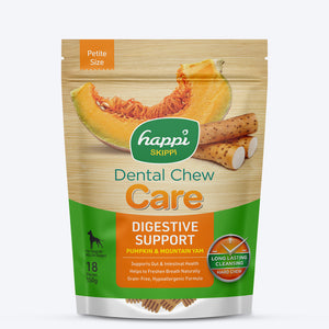 Happi Skippi Dental Chew Digestive Support Pumpkin & Mountain Yam Dog Treats - Petite 2.5 inch - 150 gm - Heads Up For Tails