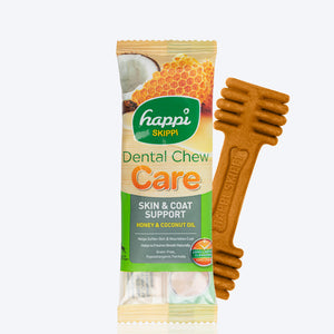Happi Skippi Dental Chew Care Skin & Coat Support Honey & Coconut Oil Dog Treats - 4 inch - 25 gm - Heads Up For Tails