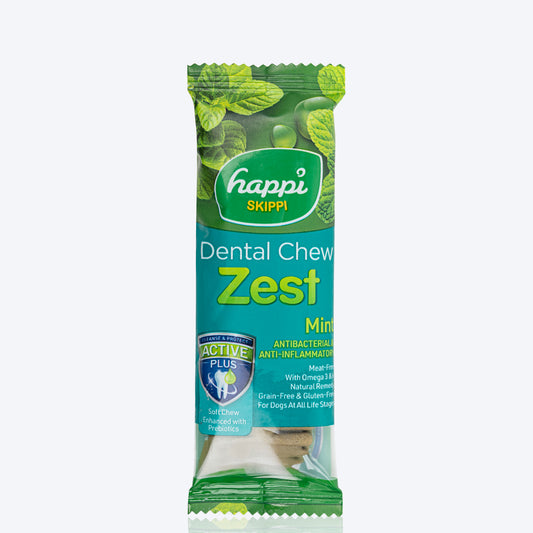 Happi Skippi Dental Chew Zest Mint Dog Treat - 4 inch - 25 gm - Heads Up For Tails