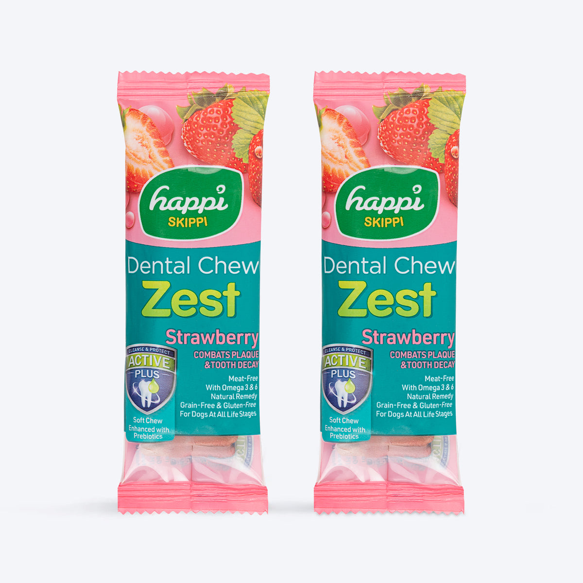 Happi Skippi Dental Chew Zest Strawberry Dog Treat - 4 inch - 25 gm - Heads Up For Tails