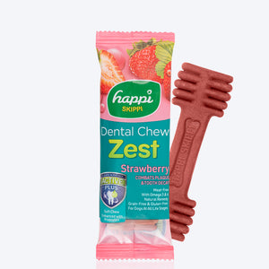 Happi Skippi Dental Chew Zest Strawberry Dog Treat - 4 inch - 25 gm - Heads Up For Tails